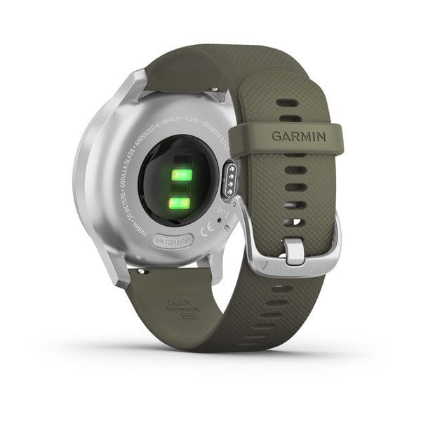 010-02240-01 smartwatch garmin vivomove style. silver moss green. silicone