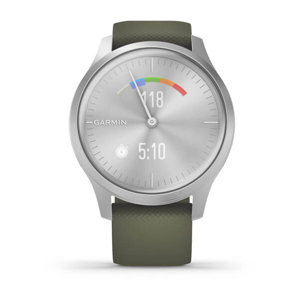 010-02240-01 smartwatch garmin vivomove style. silver moss green. silicone