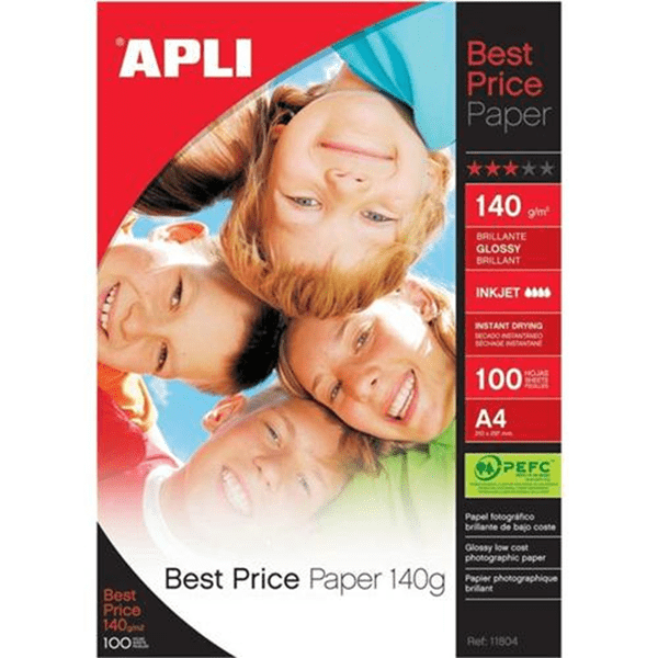 11804 papel fotografico apli best price 140g glossy 100 hojas a4 11804