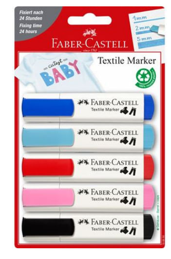 159530 blister con 5 marcadores textiles colores baby party faber castell 159530