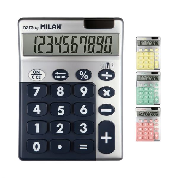 159906SL expositor 6 calculadoras 10 digitos silver colores surtidos milan 159906sl