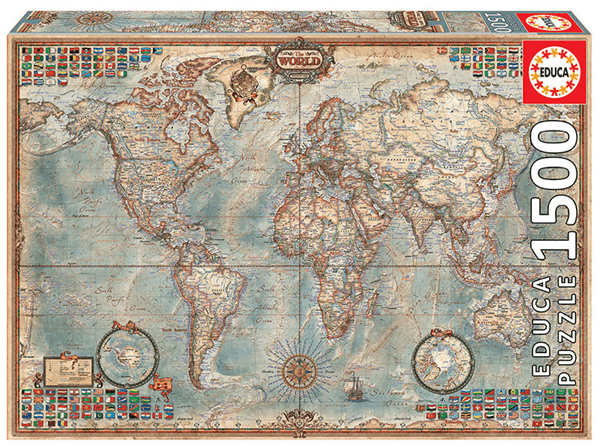16005 puzzle 1500 piezas el mundo. mapa politico educa 16005