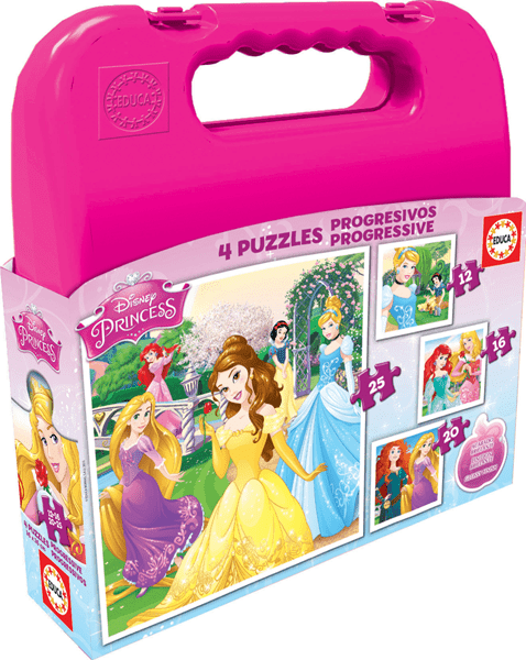16508 maleta puzzles progresivos princesas disney 12-16-20-25 de 3-6 anos educa borras 16508