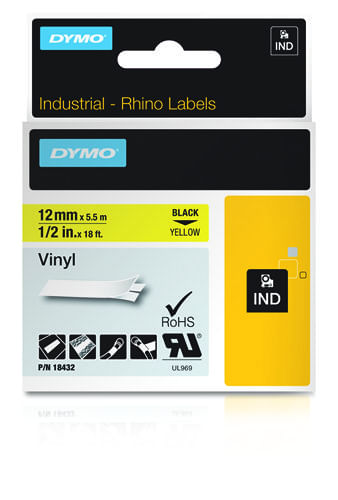 18432 cinta rotuladora rhinopro vinilo 12mmx5.5m negro amarillo dymo 18432