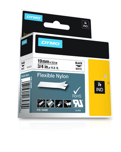 18489 cinta rotuladora rhinopro nylon 19mmx3.5m negro blanco dymo 18489