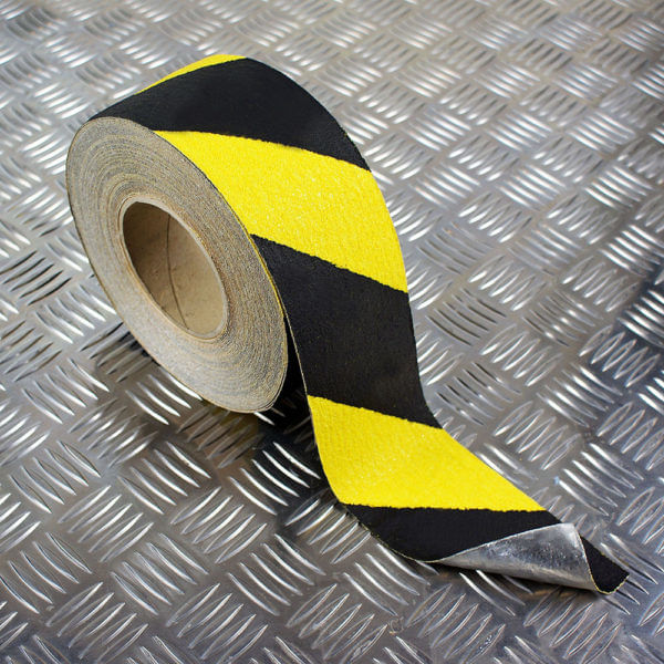 197604 rollo cinta de seguridad adhesiva antideslizante 50mmx18.3metros negro amarillo tarifold 197604