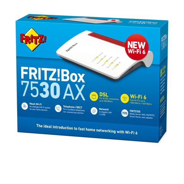 20002944 avm fritzbox 7530 ax international. router wi fi 6. hasta 1800 mbps