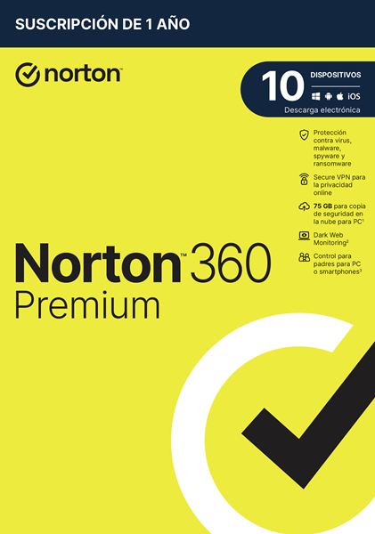 21433187 antivirus norton 360 premium 75gb es 1 user 10 device 12mo box