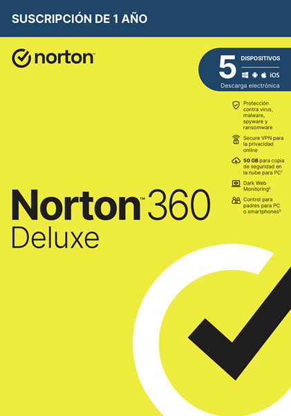 ANTIVIRUS NORTON 360 DELUXE 50GB ES 1 USER 5 DEVICE 12MO BOX