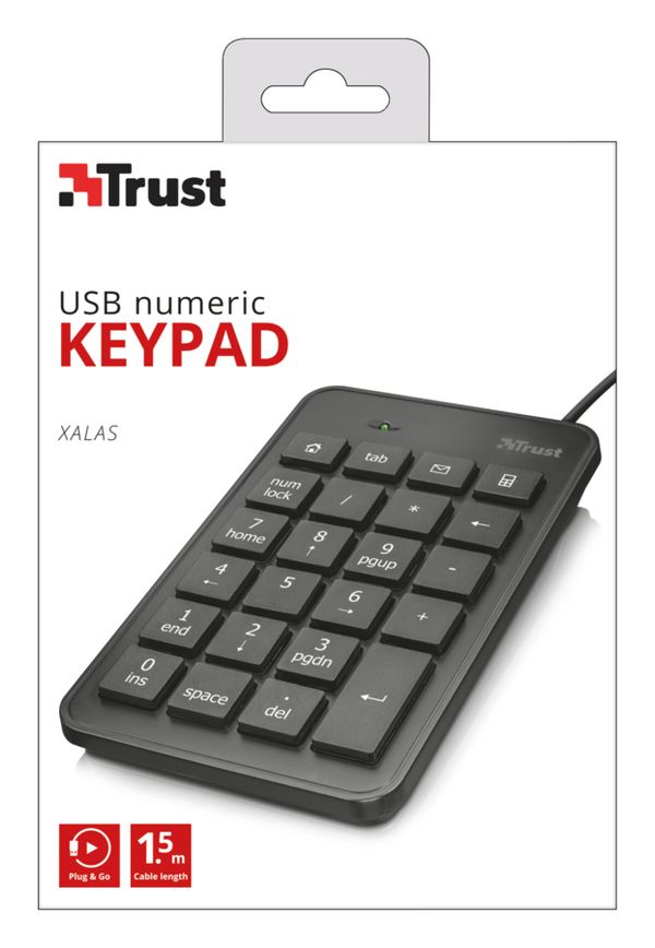 22221 teclado numerico trust xalas 23 teclas tamano normal y 5 teclas multimedia 22221