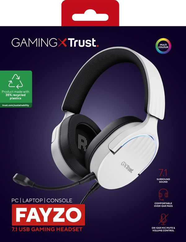 25302 headset trust gaming gxt 490 blanco fayzo 25302 usb 7.1 microfono desmontable y flexible iluminacion rgb auriculares giratorios