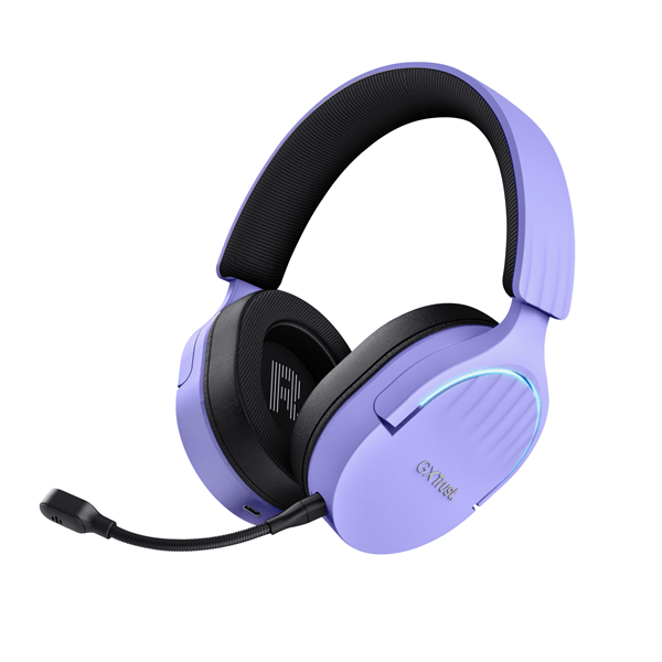 25305 headset bluetooth trust gaming fayzo gxt 491 lila 25305 bt y usb 2.4ghz microfono desmontable y flexible carga usb-c controles en la oreja rgb