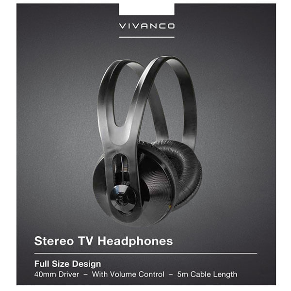 36503 auriculares para tv vivanco drivers 40mm control de volumen cable 5m jack 3.5mm adaptador 6.35mm negro 36503