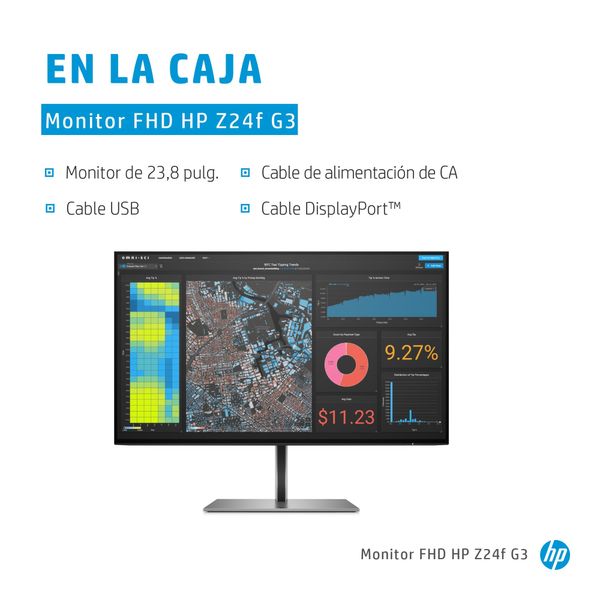 3G828AA hp monitor z24f g3 fhd. 60.5 cm 23.8p. 1920 x 1080 pixeles. full hd. 5 ms. plata
