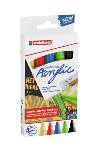 5100-5-S pack 5 marcadores acrilicos trazo 2-3 mm. basicos. colores 905. 902. 903. 927 y 901. edding 5100-5-s