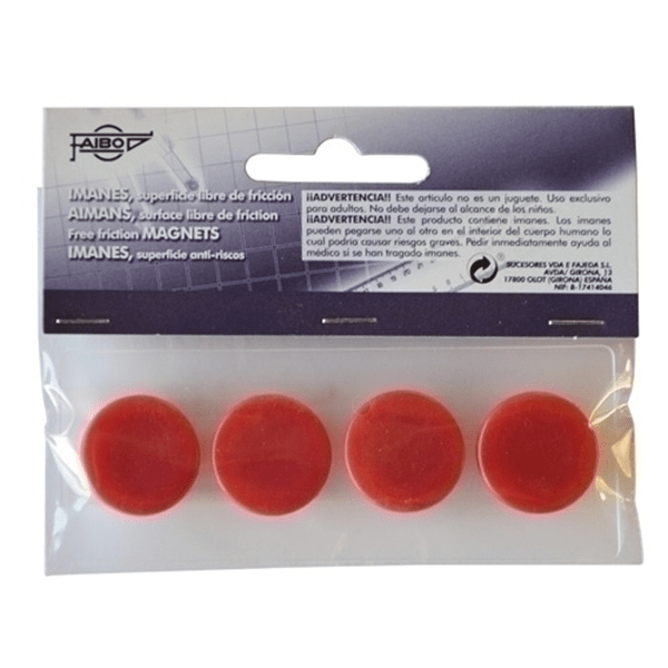 60-20-03 blister de 4 imanes redondos 20mm. en color rojo faibo 60 20 03