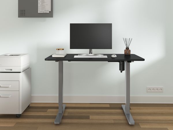 650811 mesa electrica ergonomica altura regulable tablero negro 120x60 color estructura gris control tactil altura desde 68cm 118cm