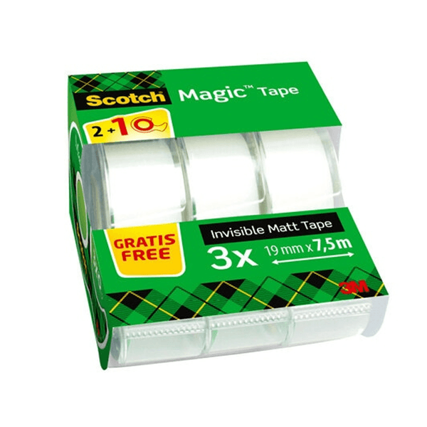 7100088375 pack 2-1 rollos cinta invisible 19mm x 7.5m magiccon dispensador 8-1975c3 scoth 7100088375