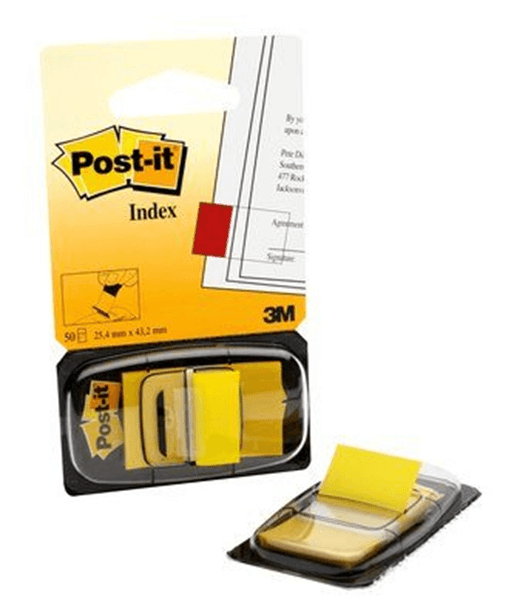 7100102671 blister dispensador 50 marcadores index amarillo 25.4x43.2mm 680-5 post-it 7100102671