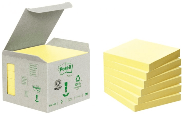 7100172252 pack 6 blocs 100 hojas notas recicladas adhesivas 76x76mm amarillo caja carton 654 1b post it 7100172252