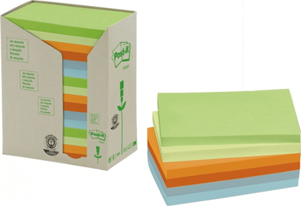 7100259665 pack 16 blocs 100 hojas notas recicladas adhesivas 76x127mm colores surtidos pastel 655-1rpt post-it 7100259665