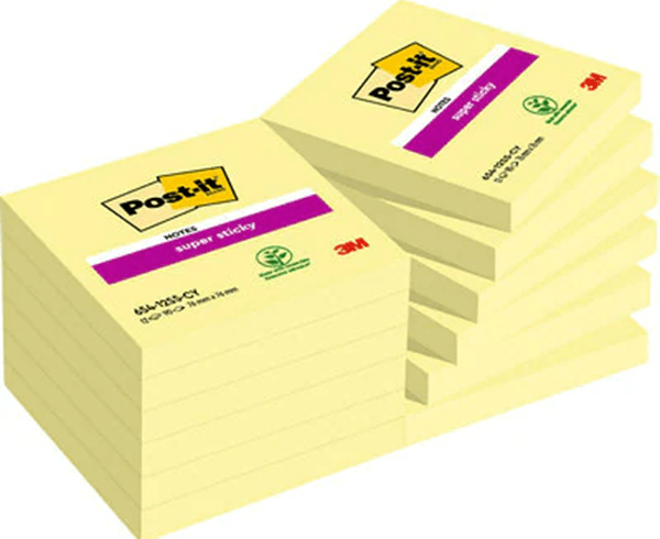 7100290155 pack 12 blocs 90 hojas notas adhesivas 76x76mm super sticky sin encelofanado individual 654-12sscy-eu post-it 7100290155