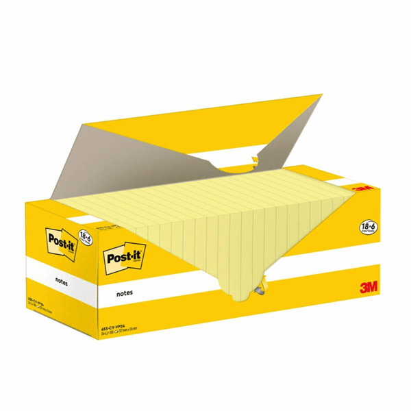 7100317836 pack 18-6 blocs 100 hojas notas adhesivas 76x127mm canary yellow caja carton 655-cy-vp24 post-it 7100317836