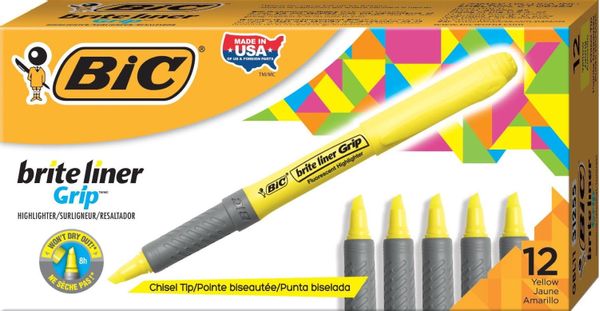811935 bic highlighter grip marcador fluorescente manejo comodo amarillo 811935