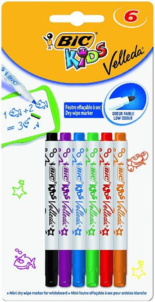 8413871 rotulador bic kids velleda para pizarra blister de 6 colores surtidos