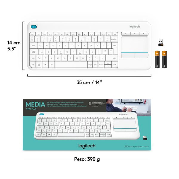 920-007138 teclado inalambrico logitech k400 plus blanco