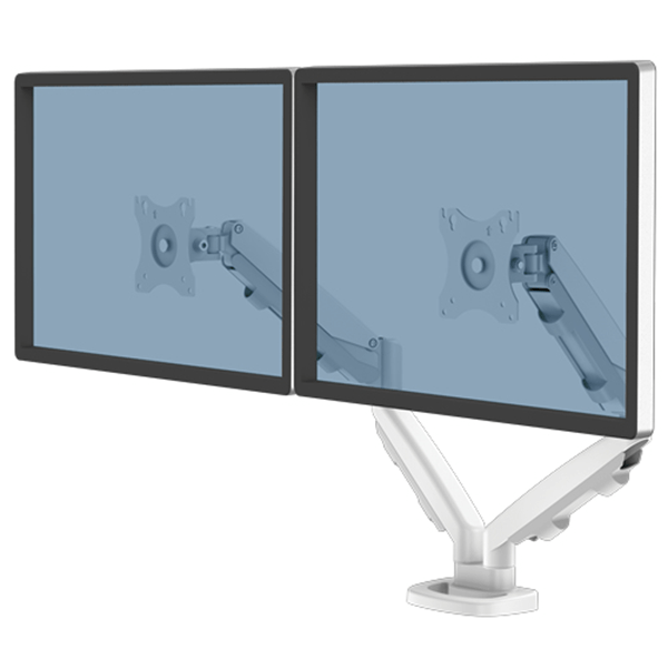 9683501 brazo para monitor fellowes serie eppa ajustable altura 2 pantallas normativa vesa hasta 10 kg blanco