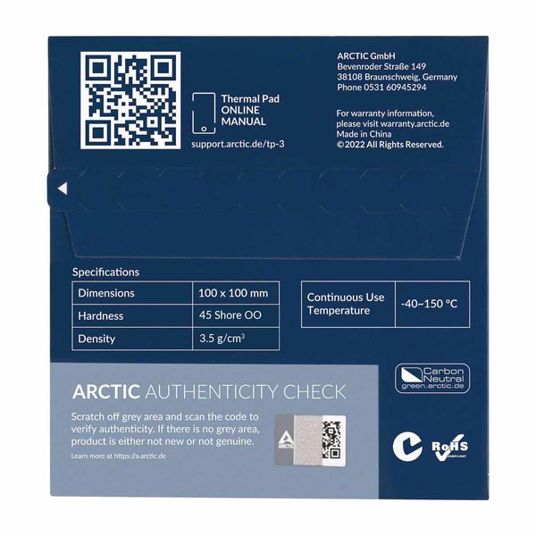 ACTPD00053A almohadilla pasta termica arctic 100x100x1mm azul