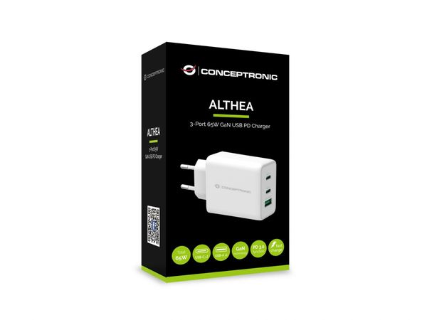 ALTHEA12W cargador de pared quick charge 3.0 pd 2 puerto usb c 1 puerto usb a conceptronic althea 65w