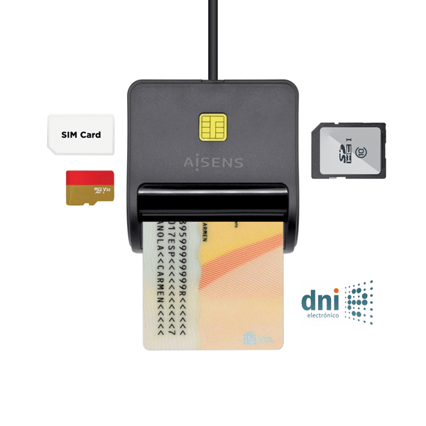 ASCR-SN02SD-BK aisens lector de tarjeta inteligente dni con lector de tarjetas sim. sd. micro sd. mmc. rs-mmc. mmc micro. negro