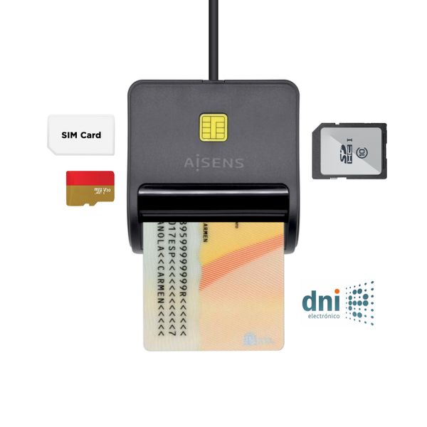 ASCR-SN02SD-BK aisens lector de tarjeta inteligente dni con lector de tarjetas sim. sd. micro sd. mmc. rs mmc. mmc micro. negro
