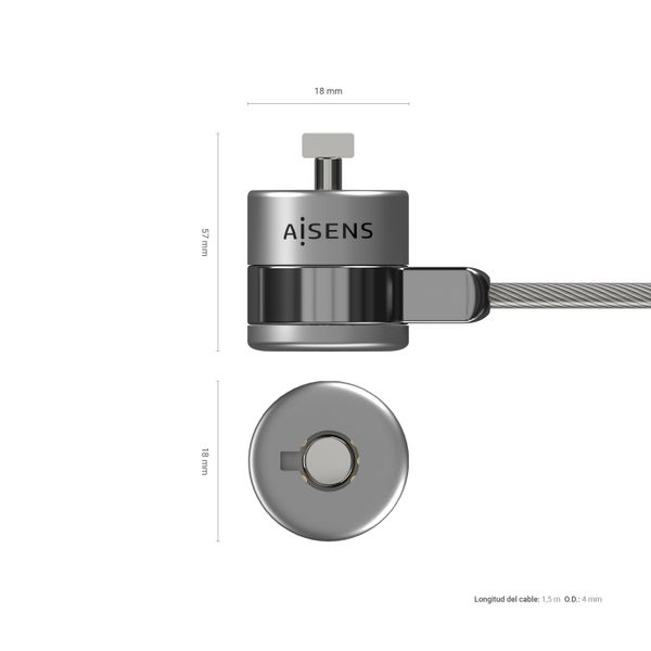 ASLK-D40K02-SL aisens cable de seguridad con cerradura de llave para ordenador. monitor. portatil 1.5 m