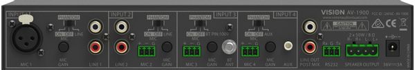 AV-1900 vision 2x50w mixer amplifier 4 inputs
