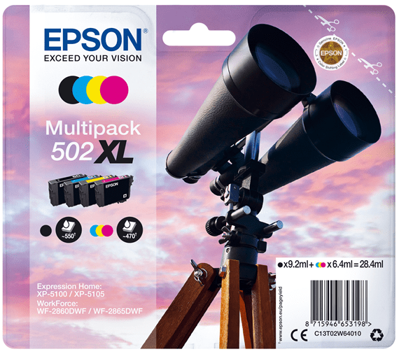 C13T02W64010 binoculars multipack 4 colours 502xl black 9.2ml cmy 6.4 ml