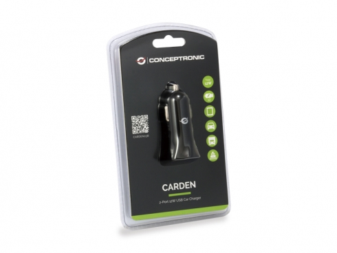 CARDEN03B cargador coche conceptronic carden03b 2 puertos usb a 5v 2.4a 12w