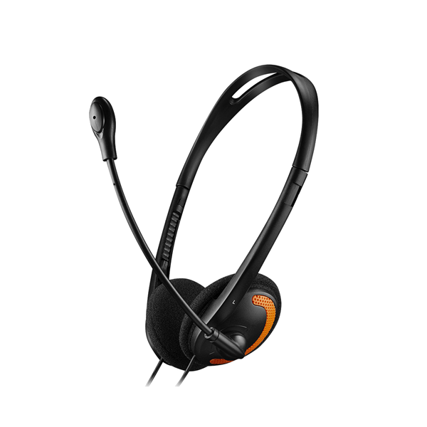 CNAUCHS01BO canyon auriculares basicos pc con microfono-enchufe 2x3.5 mm-almohadillas de espuma-cable1.8m-negro-naranja cns-chs01bo