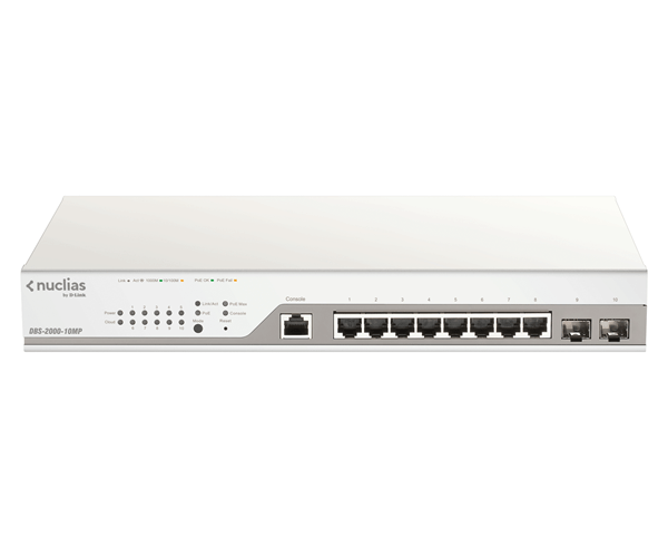 DBS-2000-10MP 10 port gigabit poe nuclias smart managed switch including 2x sfp ports with 1 year license