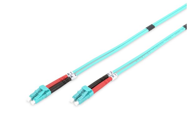 DK-2533-10_3 fiber optic patch cord. lc to lc duplex. om3. color magenta. 10m