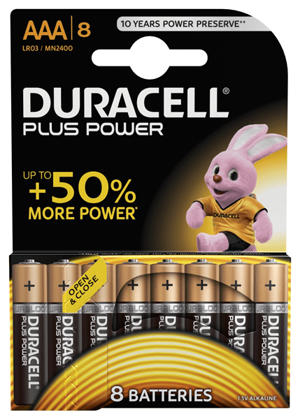 DURLR3P8B duracell plus power pila alcalina aaa lr03 pack 8