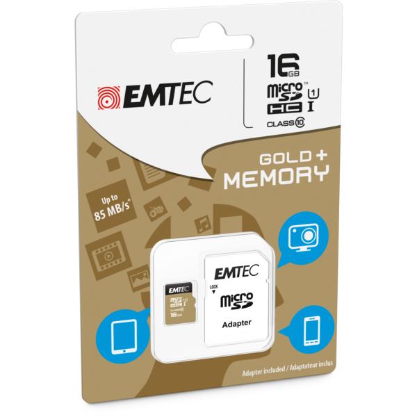 ECMSDM16GHC10GP memoria sd micro 16gb emtec elite gold 85mb s sd adapter class 10 uhs1 u1 ecmsdm16ghc10gp