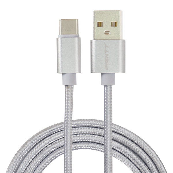 ECT-4S eightt cable usb a type c 1mts trenzado de nylon plata. carcasa de aluminio