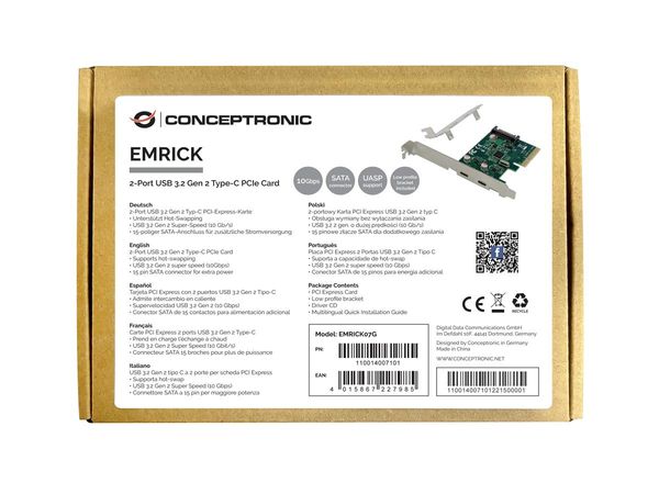 EMRICK07G controladora conceptronic pci express x4 2 puertos usb 3.2 gen2 2xusb c
