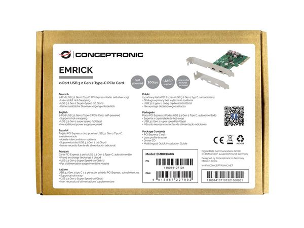 EMRICK08G controladora conceptronic pci express x4 2 puertos usb 3.2 gen2 tipo c autoalimentada