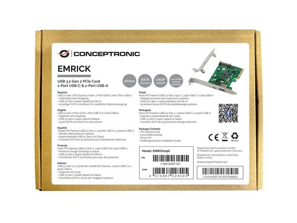 EMRICK09G controladora conceptronic pciexpress x4 2 puertos usb 3.2 gen2 usb c.usb a