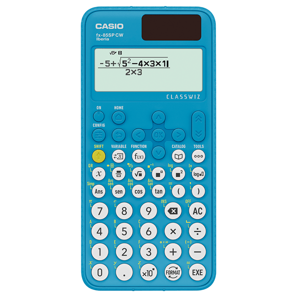 FX-85SPCW-BU-W calculadora casio fx-85sp cw iberia solar cientifica-300 funciones 9 memorias 15-10-2 digitos 16 mb flash con tapa