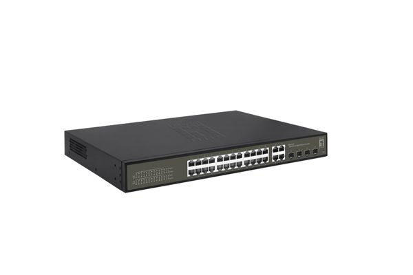 GES-2128P switch semigestionable level one hilbert 24p poe 10 100 1000 380w 4p sfp combo 10 100 1000 carcasa metalica
